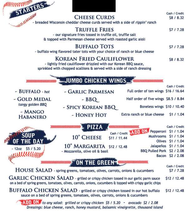 Page 1 of menu, Cooperstown Sports Bar & Grill Cooperstown, NY