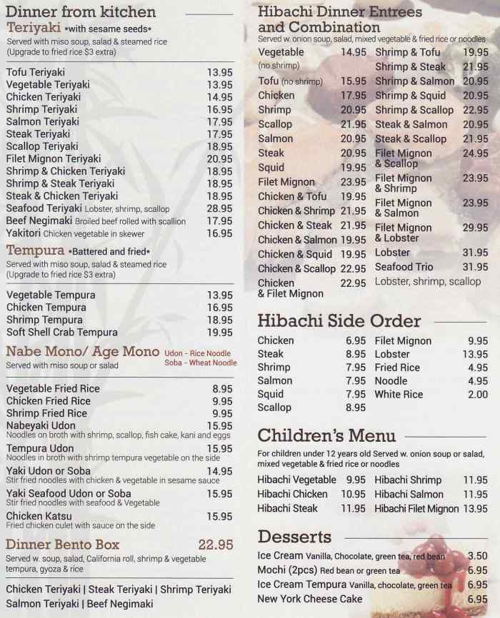 Page 4 of menu, Mt Fuji Sushi & Hibachi Cooperstown, NY