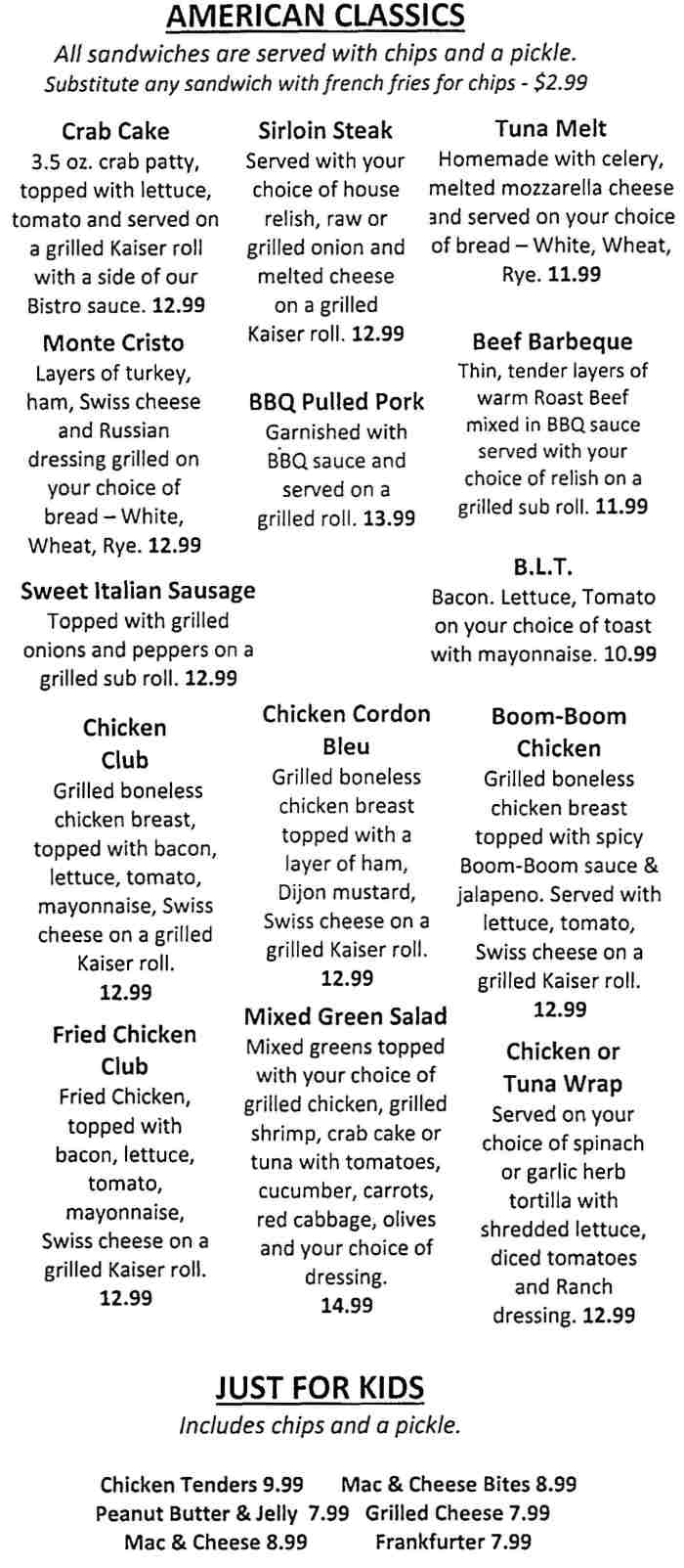 Page 2 of menu, Pioneer Patio Cooperstown, NY