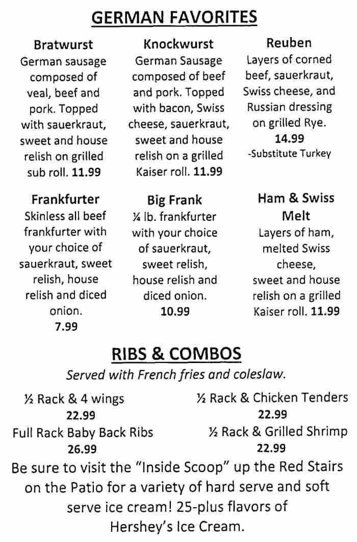 Page 3 of menu, Pioneer Patio Cooperstown, NY