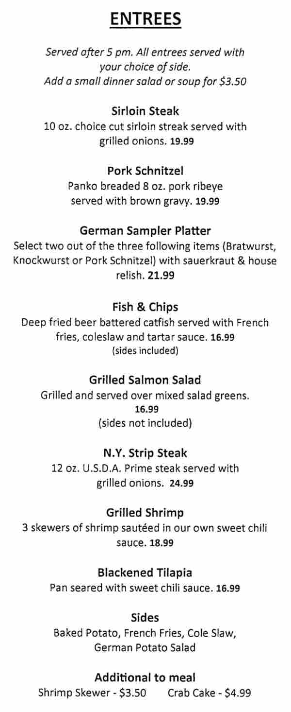 Page 4 of menu, Pioneer Patio Cooperstown, NY