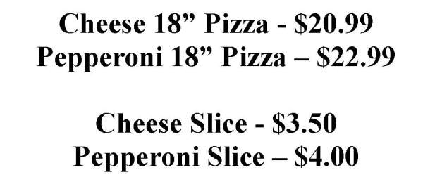 Page 1 of menu, Slices Pizzeria Cooperstown, NY