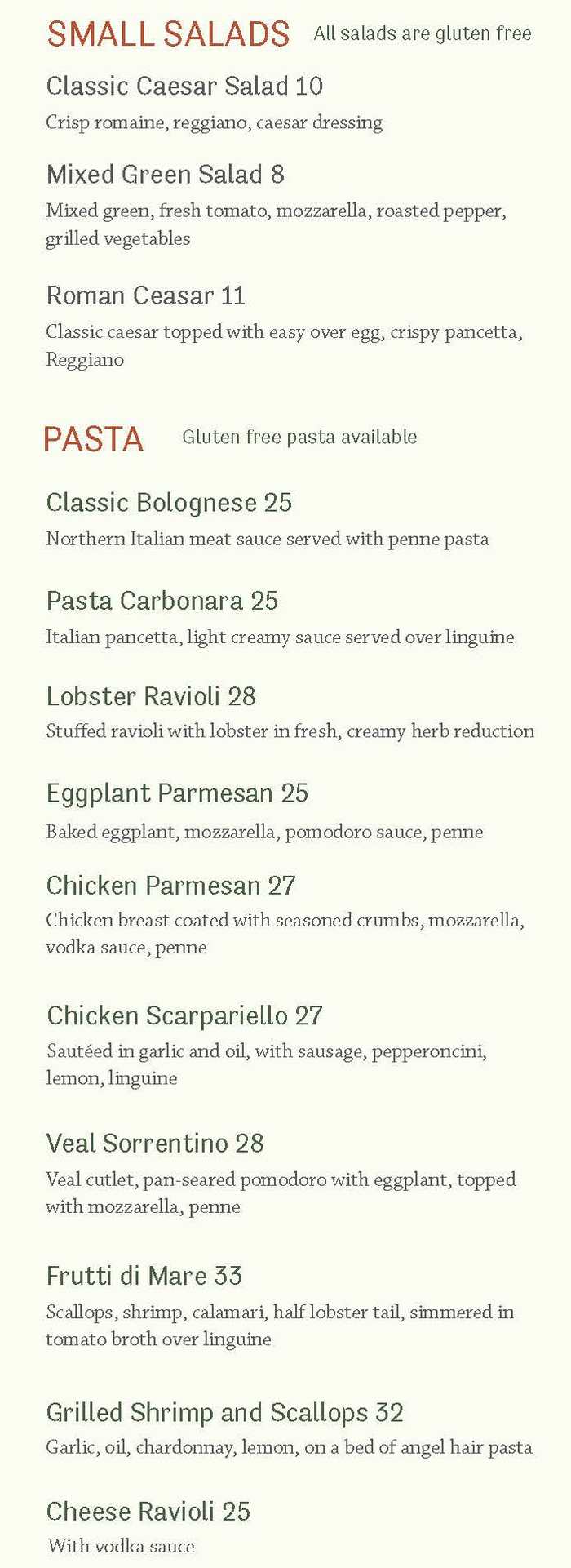 Page 2 of menu, Toscana Cooperstown, NY