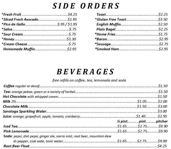 Page 2 of menu, Doubleday Cafe Cooperstown, NY