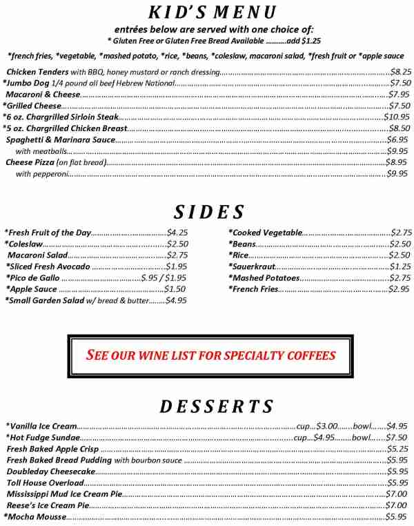 Page 5 of menu, Doubleday Cafe Cooperstown, NY